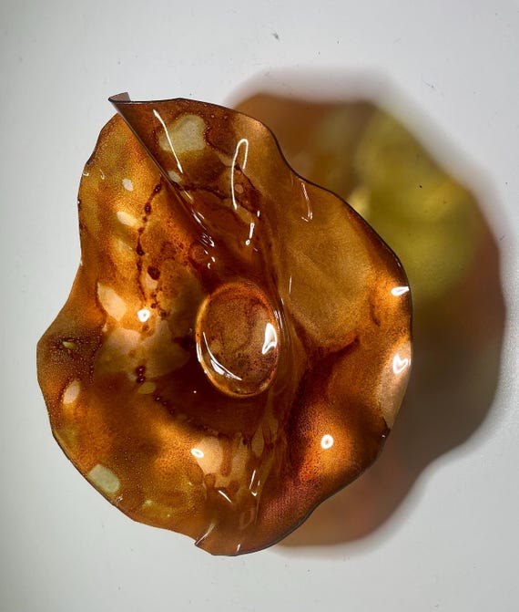 Handmade reclaimed plastic wall art copper/terra cotta /Wall flower hanging home decor/x-small 5” looks like glass