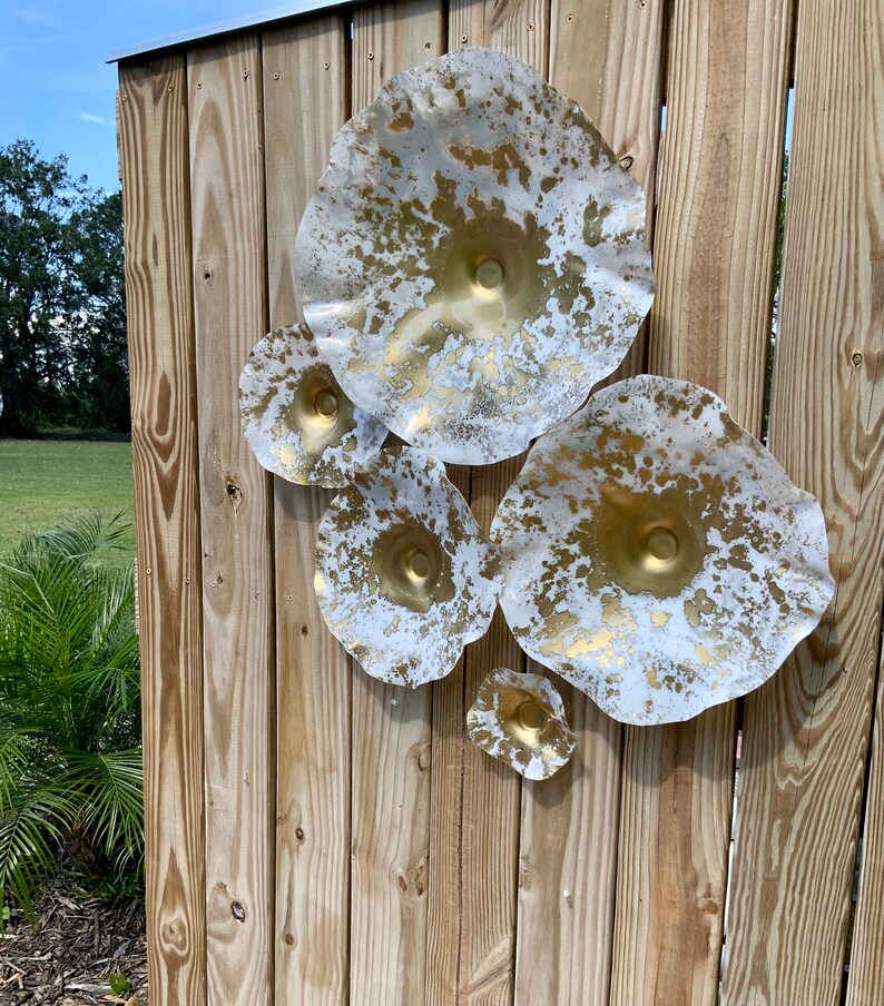 White/gold Flowers Wall Art Sculpture Handmade Recycled Etsy