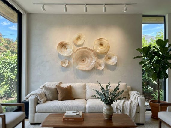 Soft blush, dusty rose & sandy tan Wallflower Decor – Glass-Look in Neutral Earth Tones, Handmade with upcycled polymer