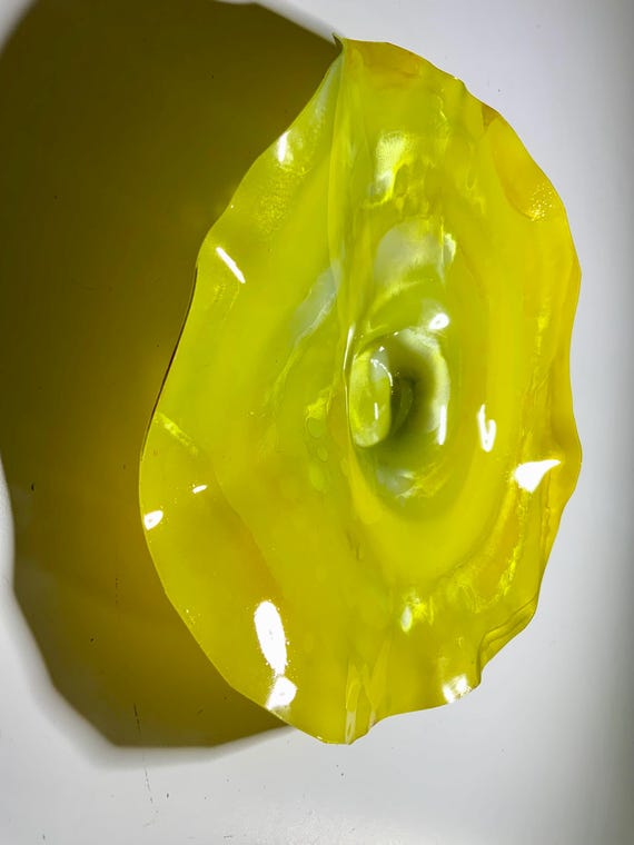 Cool art Small round wall flower yellow/gold blend 9” handmade original eco friendly plastic/home wall decor/looks like glass