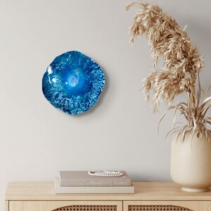 Medium round Wall flower 13 aqua/blue glitter handmade eco-friendly plastic/Home wall sculpture art/window hanging decor/looks like glass image 4