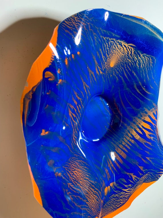 Extra Small Wall flower plate eco art Coralreeflections 5” orange/blue handmade eco-friendly plastic/home decor/looks like glass