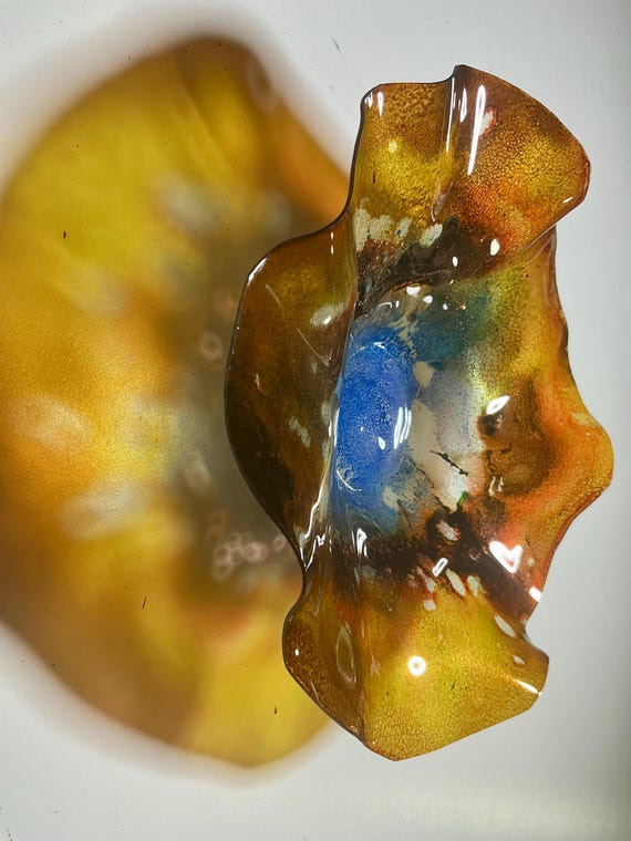 Recycled Plastic Wall Flower: Minimalist Indoor/home Decor blue, orange, and terra-cotta /looks like glass