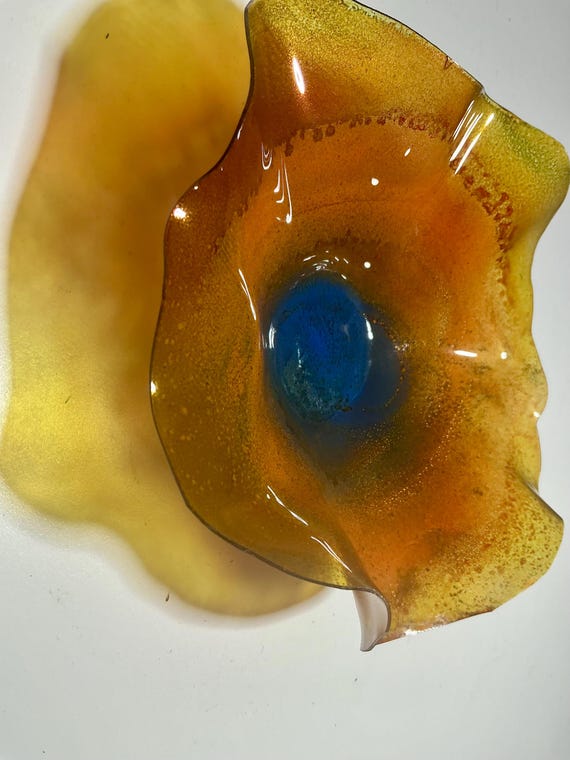 5” Handmade Wall Flower Decor - Recycled Plastic- orange, yellow & blue Gift Idea-looks like glass