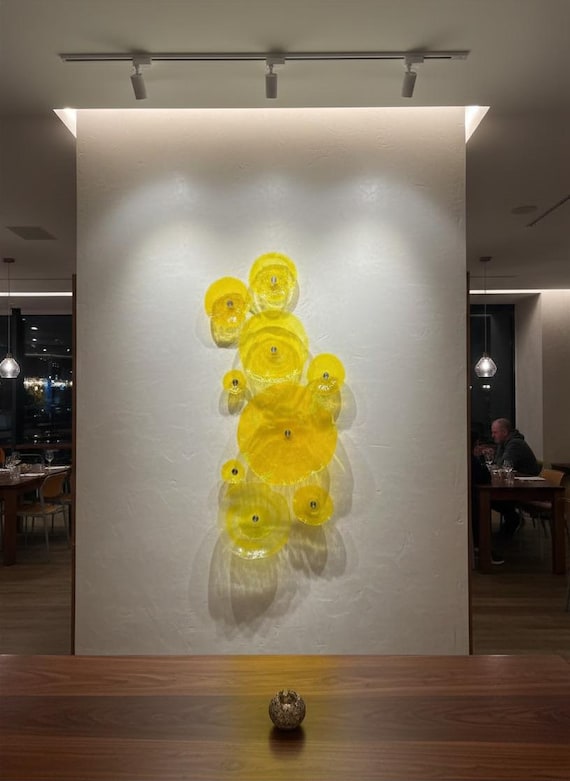 Sunshine Yellow Wallflower Set of 9 | Handmade Upcycled Polymer Wall Decor | Glass Art Look