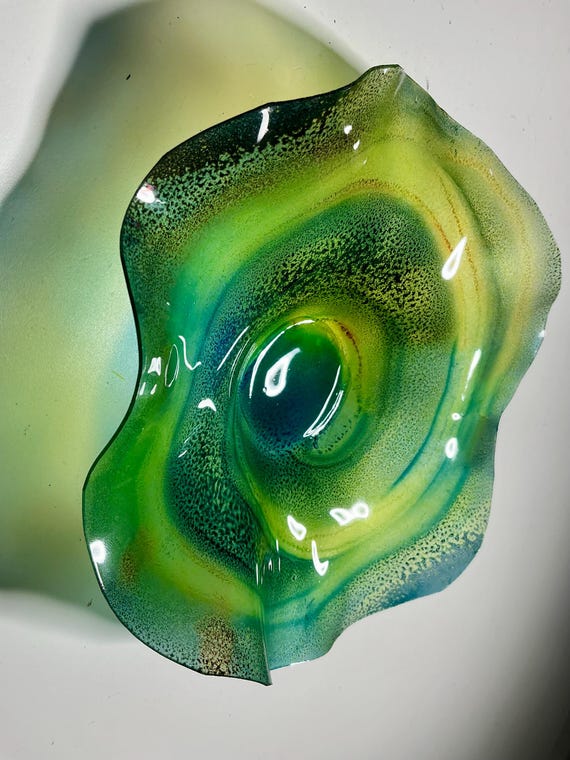 Handmade Recycled Polymer Wall Flower Art – green, yellow, and teal Glass Look (5 Inch)