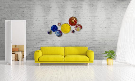 Large Wall Flower mural 8 colorful wall mural artist choice handmade up-cycled plastic looks like glass/indoor/outdoor boho home decor
