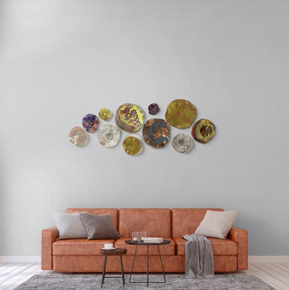 Recycled plastic artist choice wall flower 14 handmade original/neutralhome decor/looks like glass/earth tone designer plate