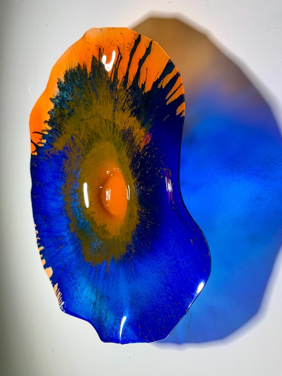 Handmade Orange & Blue Wall Flower: Eco-Friendly Recycled PET Plastic Art