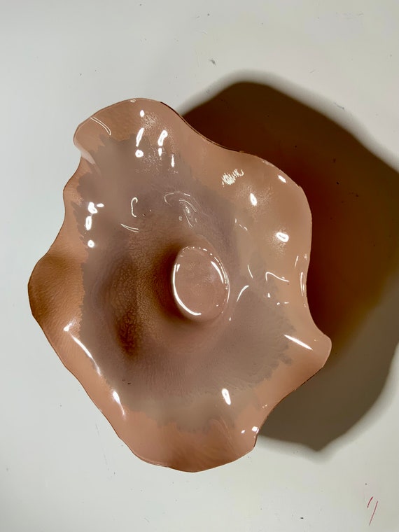 Mauve/tan Extra Small wall hanging 5” handmade up cycled plastic/earth tone home decor/indoor outdoor art/looks like glass/designer platter