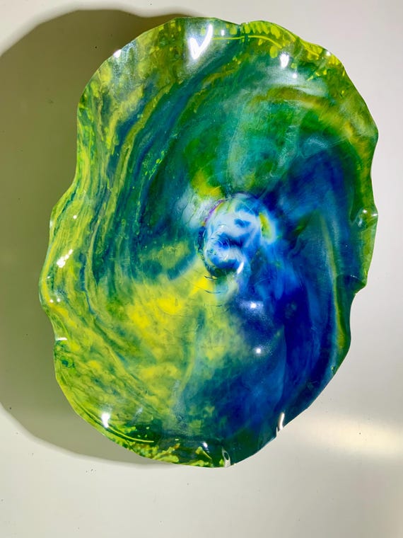 Recycled water bottle art handmade green/yellow/blue/purple boho beachy home decor extra large 19” looks like glass/colorful wall hanging