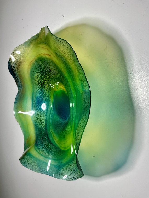 Handmade Recycled Polymer Wall Flower Art – green, yellow, and teal Glass Look (5 Inch)