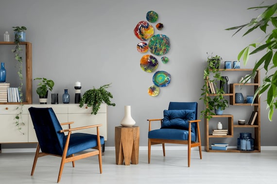 Original Wall Flower beach home decor 9 rainbow of color artist choice recycled plastic/looks like glass/cool large wall mural hanging