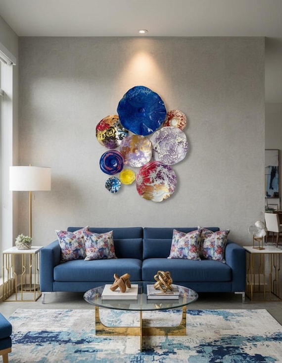 Multi-Color original wall platter mural 9 handmade up cycled plastic/looks like glass/indoor outdoor/home decor whimsy gift art/artist picks