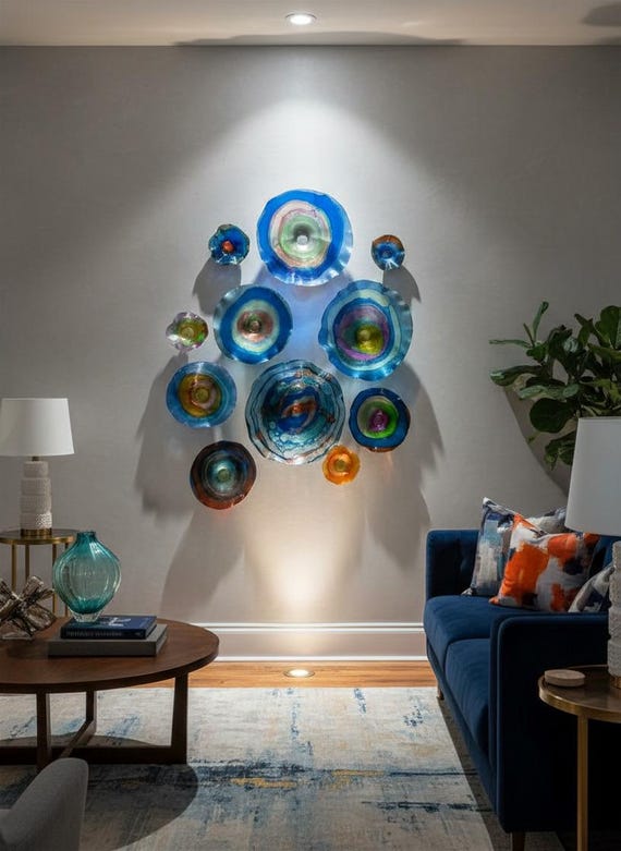 Exclusive Sea Glass Series: Large colorful Wall Mural Set of 11 Handmade up-cycled polymer- home Decor- glass like look