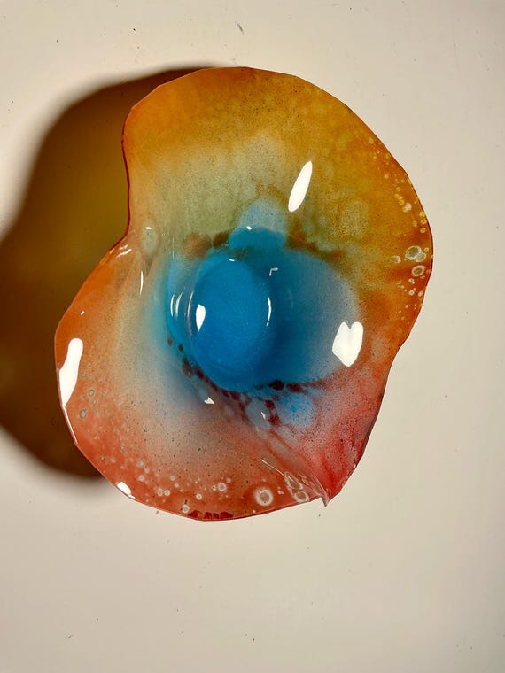 Handmade Recycled Polymer Wall Flower Art (5-inch) – Orange, Blue, Salmon Glass-Look Decor