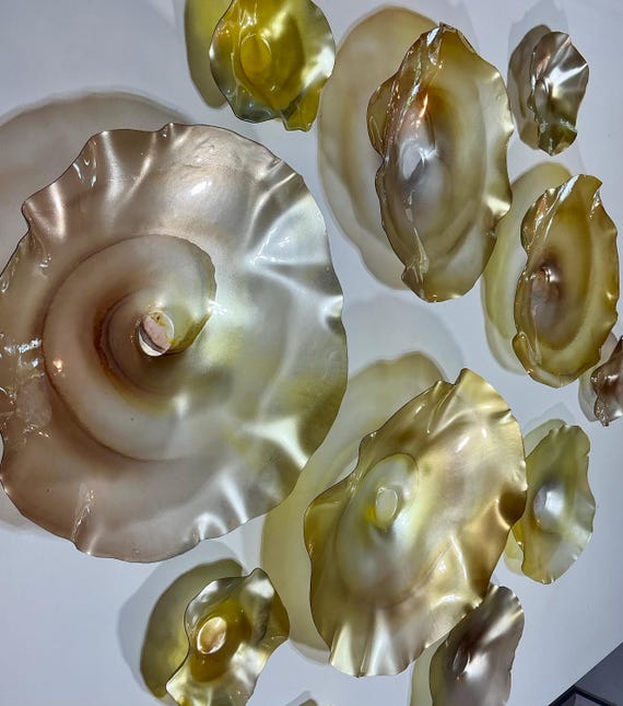 Handmade Champagne, silver & gold Wallflowers | Set of 11 -Elegant up cycle polymer- Decor for Your Home