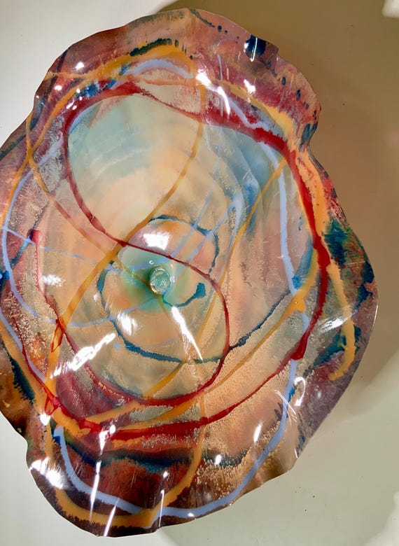 New XX large giant wall hanging 24” terra-cotta/aqua blue/orange/tan handmade eco-friendly plastic home decor/looks like glass/lightweight