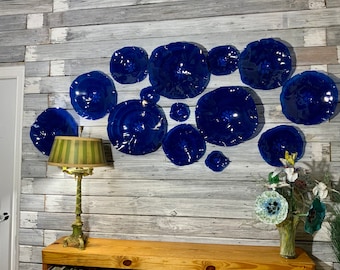 Large wall mural platters mount up cycled plastic set 14 looks like glass/dish art/outdoor decor/ocean arts made in the USA/beach home decor