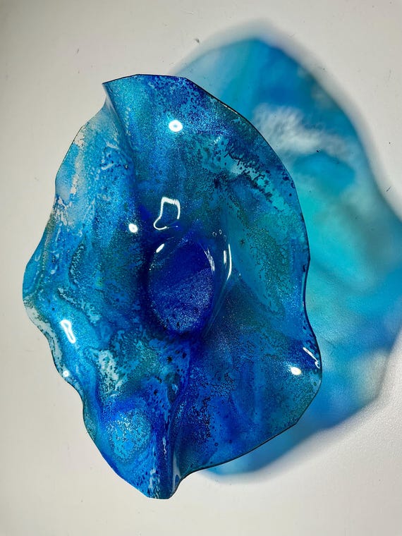 Ocean blues- Handmade Recycled Polymer Wall Flower Art  - glass like Look (5 Inch)