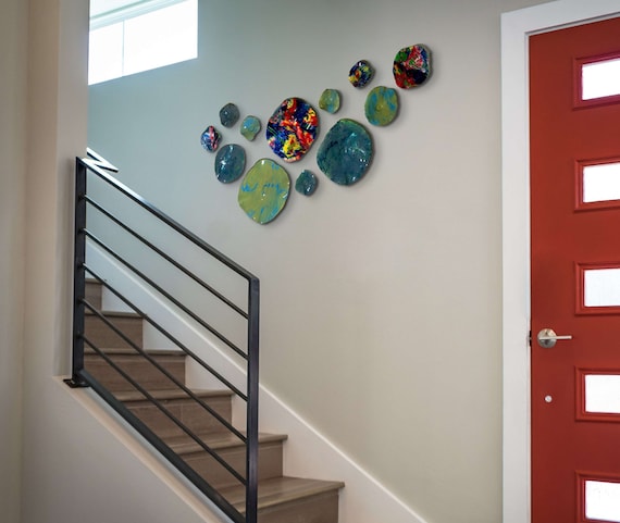 Multi Colorful original wall flower dish art 12 handmade original/beach home decor/eco-friendly plastic looks like glass/ceiling hanging art