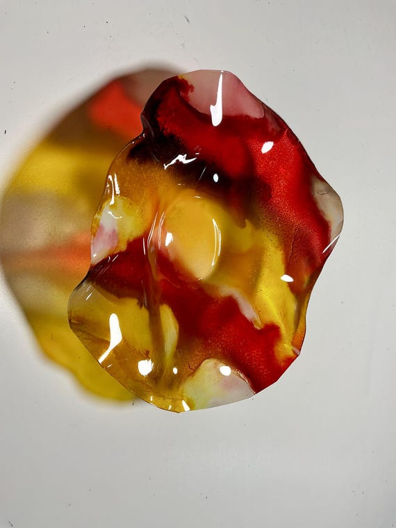 Handmade Recycled Polymer Wall Flower Art (5-inch) – yellow and burgundy red Glass-Look Decor