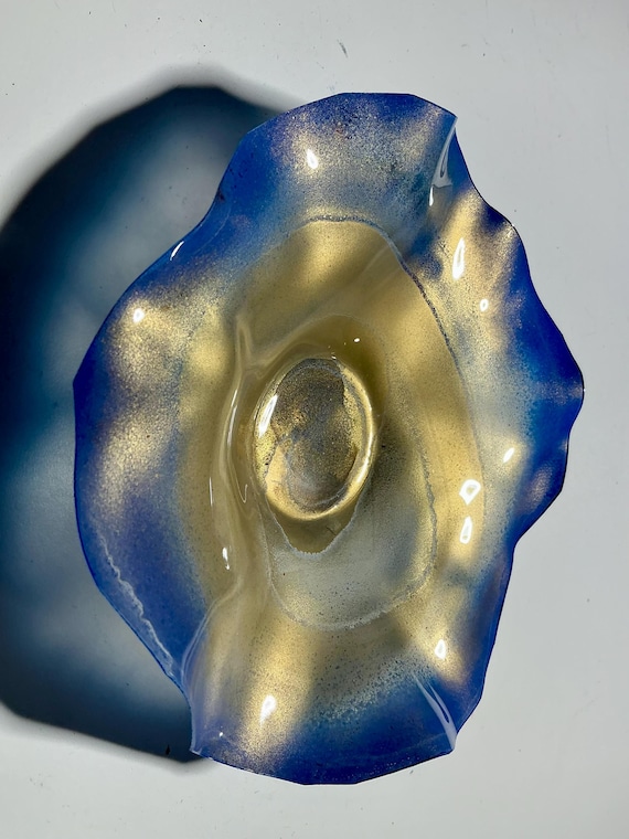 Gold & blue Recycled Plastic Wall Flower: Minimalist home Decor art- looks like glass