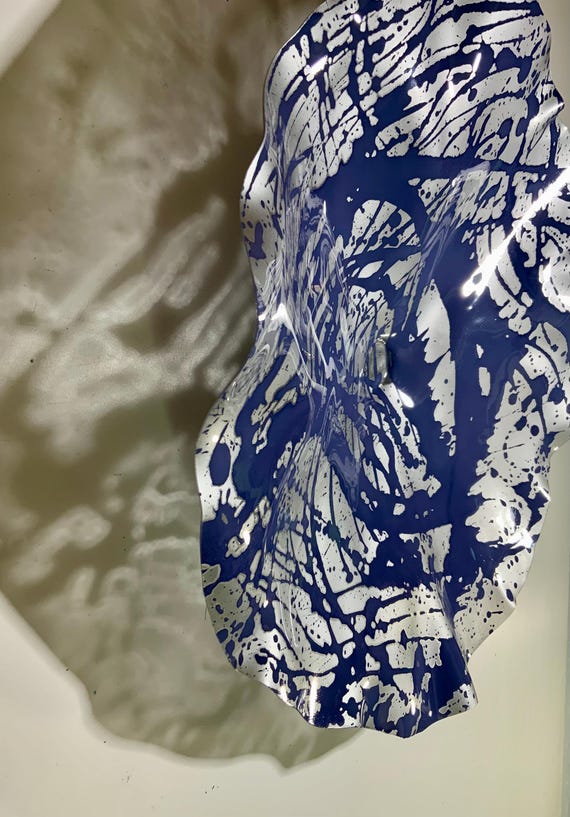 Recycled plastic wall flower handmade decor extra large 19” lavender purple/silver/funky art for home/looks like glass