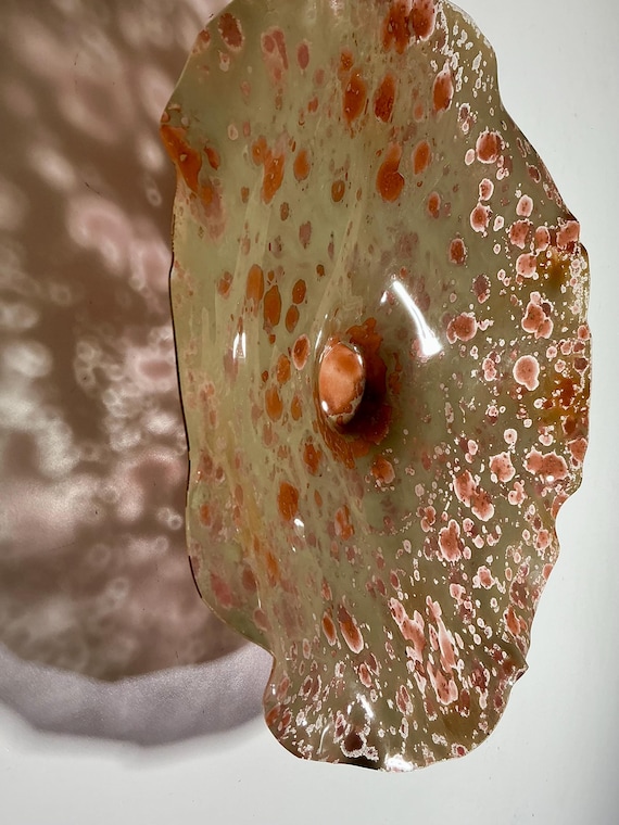 One of a kind Wall flower home wall decor 13” brown & khaki handmade eco-friendly polymer- looks like glass
