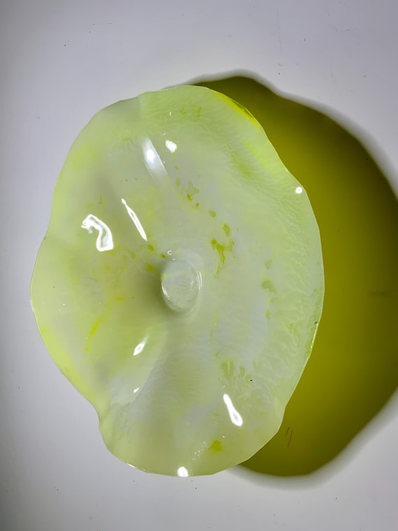 Cool eco art Small round wall flower lemon yellow 9” handmade original eco friendly plastic/home wall decor/looks like glass