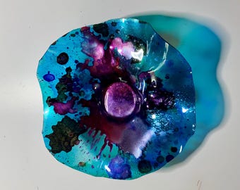 Extra Small Wall flower Sculpture Coralreeflections 5” teal/burgundy/purple handmade eco-friendly plastic/home decor art/looks like glass