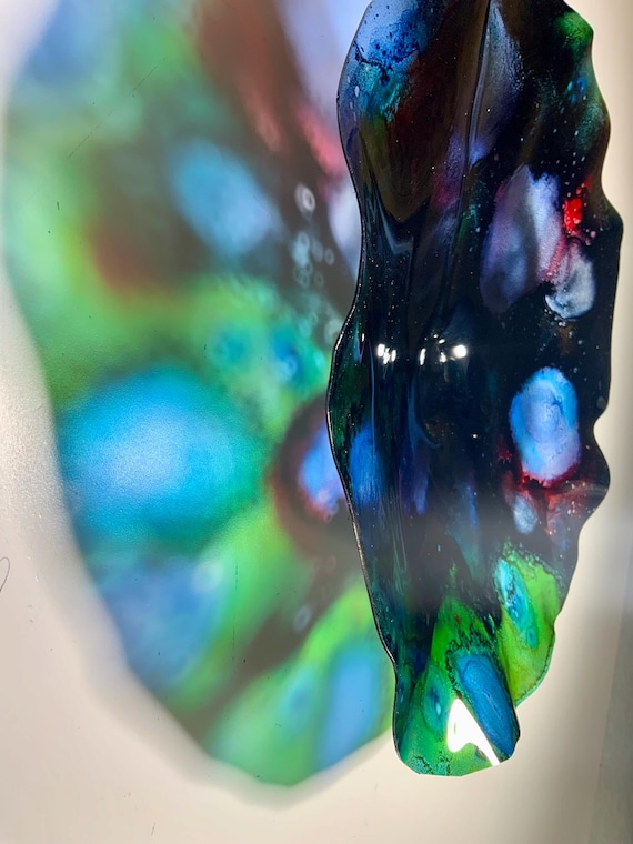 Original Medium Wall flower art blue/black/green/burgundy13” sustainable home decor handmade eco friendly plastic/looks like glass