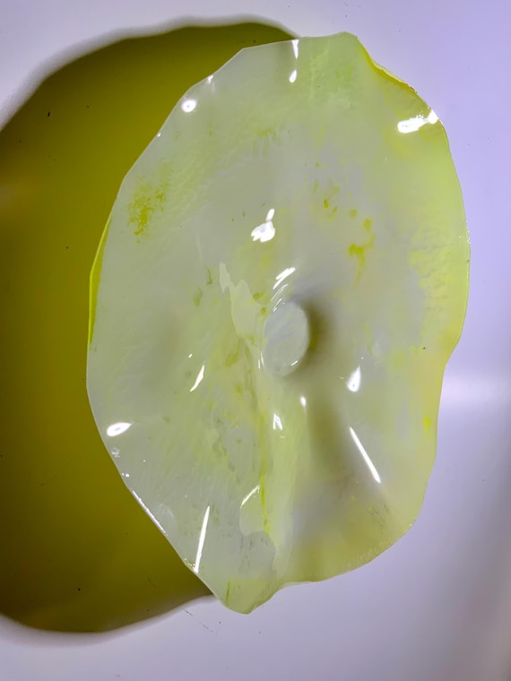 Cool eco art Small round wall flower lemon yellow 9” handmade original eco friendly plastic/home wall decor/looks like glass