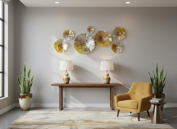 Handmade Champagne Wallflowers | Set of 7 / Elegant up cycle polymer- Decor for Your Home