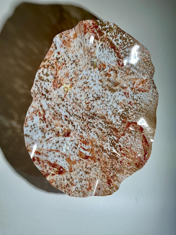 Neutral wall flower handmade recycled plastic 19” orange, terra- cotta & white looks like glass - Todd Lynd art