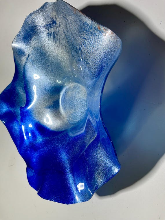 Handmade Eco-Friendly plastic Blue & Silver Flower Wall Art - Beachy Interior Decor looks like glass