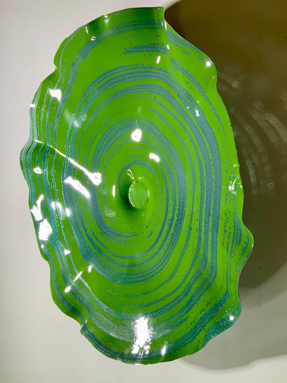 Extra large wall art living room decor/handmade up-cycled plastic 19” green/lavender swirl cool bohemian home/Ocean Arts/looks like glass