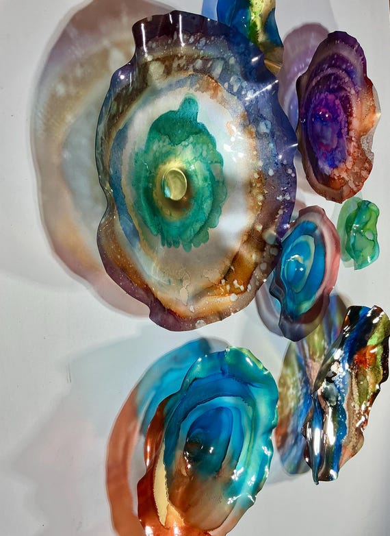Exclusive Sea Glass Series: colorful earth tones Wall Mural Set of 7 Handmade Recycled Polymer- glass like look