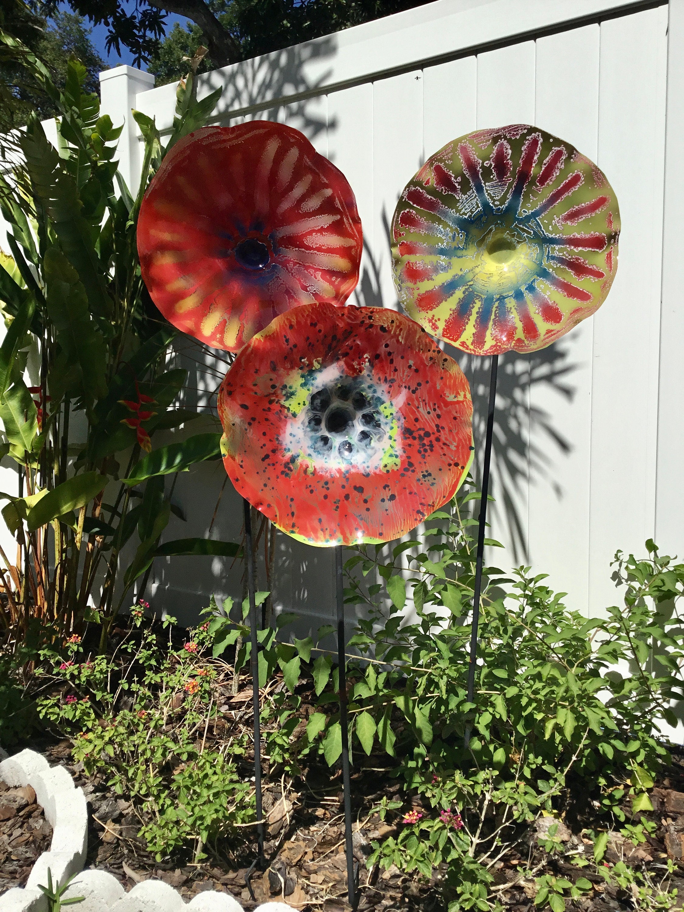 Medium Wall flower 13” coral red/blue/yellowgold handmade eco friendly