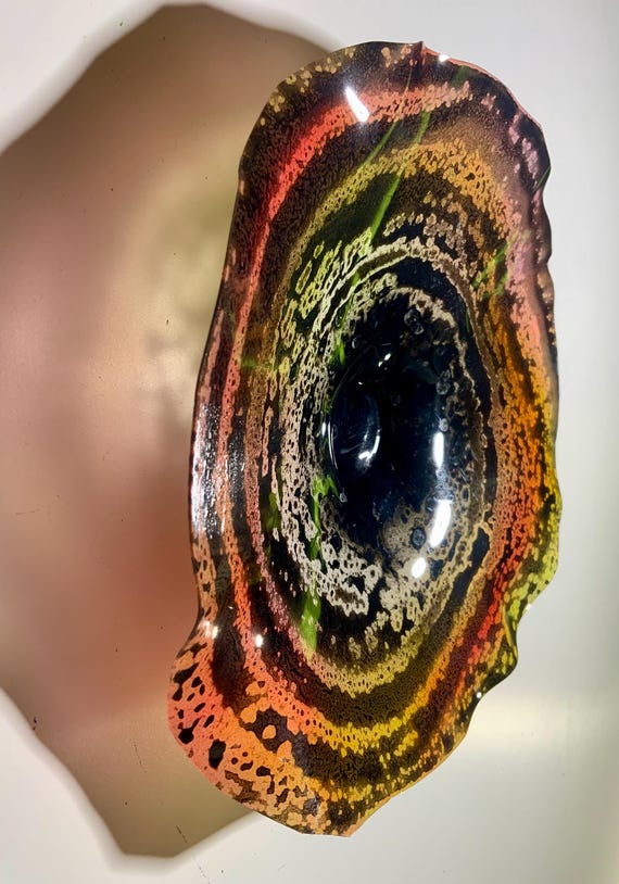 Recycled plastic Small Wall flower handmade 9” black/orange/pink home decor/looks like glass/Todd Lynd eco art/patio wall art