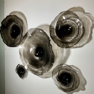 Charcoal Gray/ Black wall flower home decor art eco-friendly light weight plastic handmade platter looks like glass/you pick size/quantity