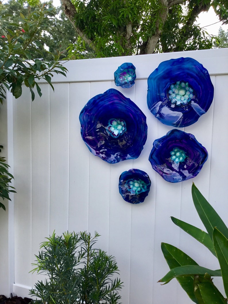 Dark Blue/ Eggplant Purple flowers wall art durable recycled image 0