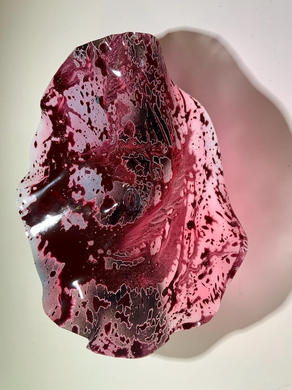 Large wall flower 16” fine art eco-friendly polymer/maroon/pink/black looks like glass/shabby chic home decor window hanging/ boho patio art