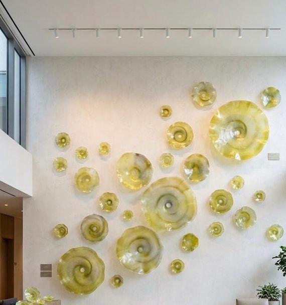 Handcrafted Upcycled Polymer Wall Flowers: champagne, chartreuse-looks like Blown Glass Wall Decor