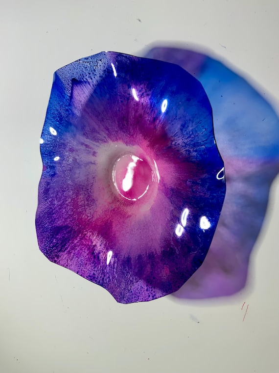 Blue, pink & white handmade recycled polymer- wall flower extra small 5” looks like glass - home decor art