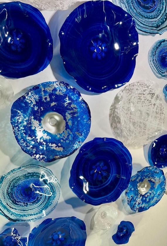Coastal wall decor set 19 blue, white, silver & turquoise handmade beach home decor handmade from eco-friendly plastic looks like glass