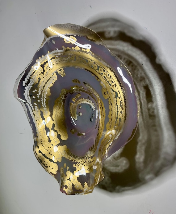 Handmade Lavender & Gold Swirl Wall Art - 5” Extra Small - Recycled Plastic with Glass Look