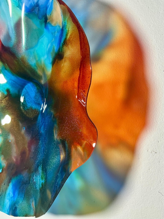 Blue, purple, burgundy, green & taupe Wall Mount Art - Handmade Eco Decor from Recycled Plastic - 9”