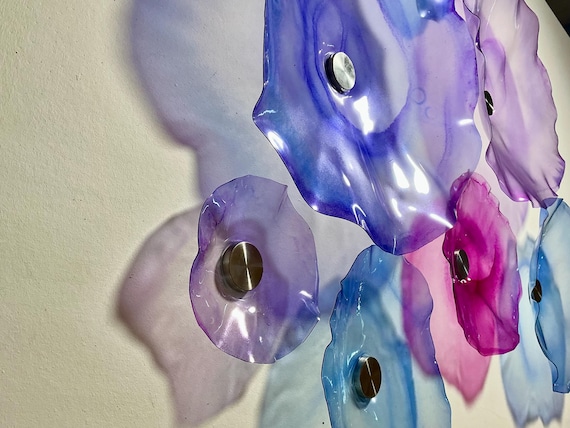 Vibrant shades of violet Handmade Wall Flowers by Ocean Arts - Up cycled Polymer Glass-Look Decor