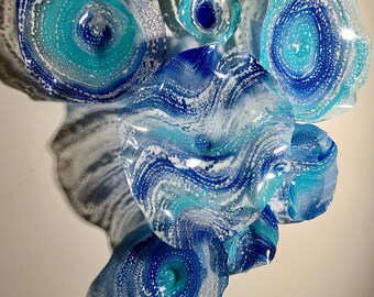 Custom Ocean Blue Wall Flower Plates: Coastal Beach Home Decor